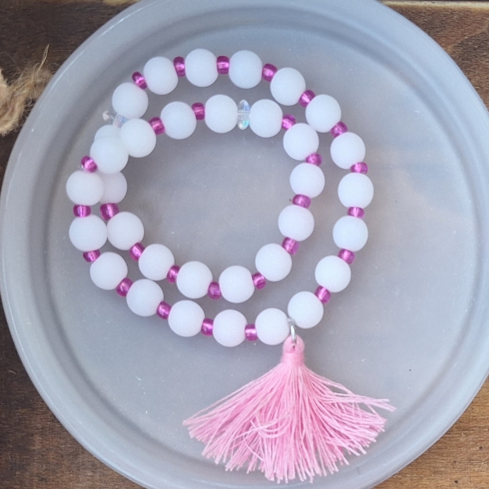 Pink and White Glass 33 Beads Prayer/ Meditation Beads with Tassel